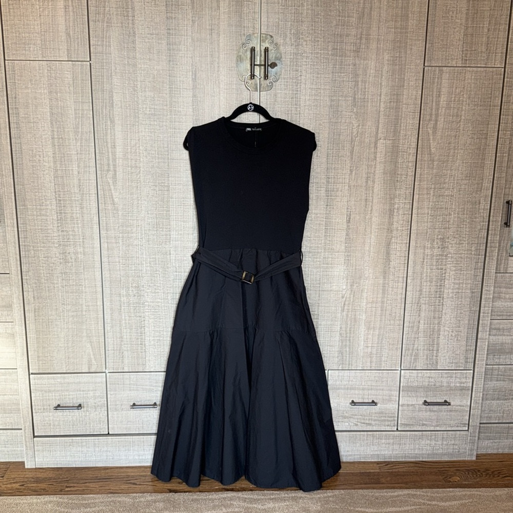 Zara Belted Mixed Midi Dress